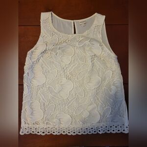 MERONA women's sleeveless white overlay floral lace lined blouse Sz L